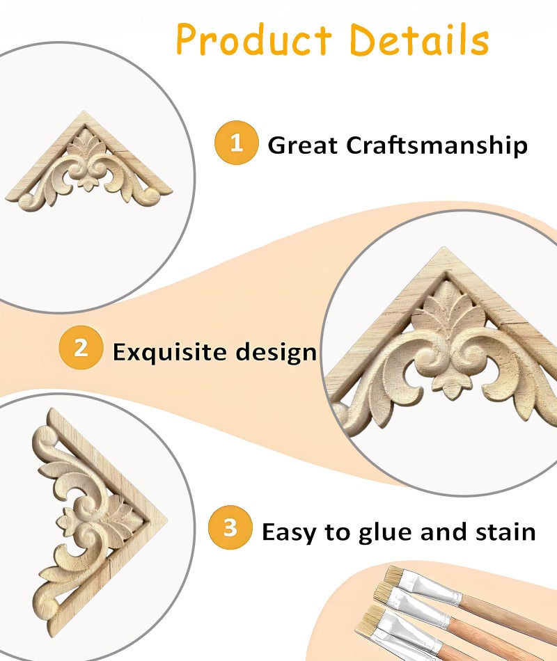 Zbdroxygen 4Pcs Wood Carved Applique, Wall Moulding Panels, Light Brown Wood Appliques Onlays for Vintage Furniture, Wood Carving Wall Decor, Wooden Moulding for Wall, DIY Home Decor Upgrade - Image 3