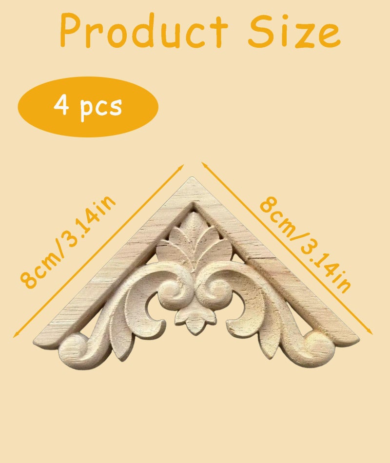 Zbdroxygen 4Pcs Wood Carved Applique, Wall Moulding Panels, Light Brown Wood Appliques Onlays for Vintage Furniture, Wood Carving Wall Decor, Wooden Moulding for Wall, DIY Home Decor Upgrade - Image 2