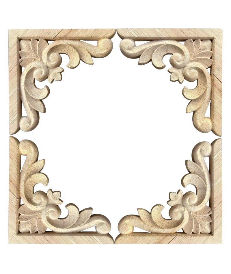 Zbdroxygen 4Pcs Wood Carved Applique, Wall Moulding Panels, Light Brown Wood Appliques Onlays for Vintage Furniture, Wood Carving Wall Decor, Wooden Moulding for Wall, DIY Home Decor Upgrade - Image 1