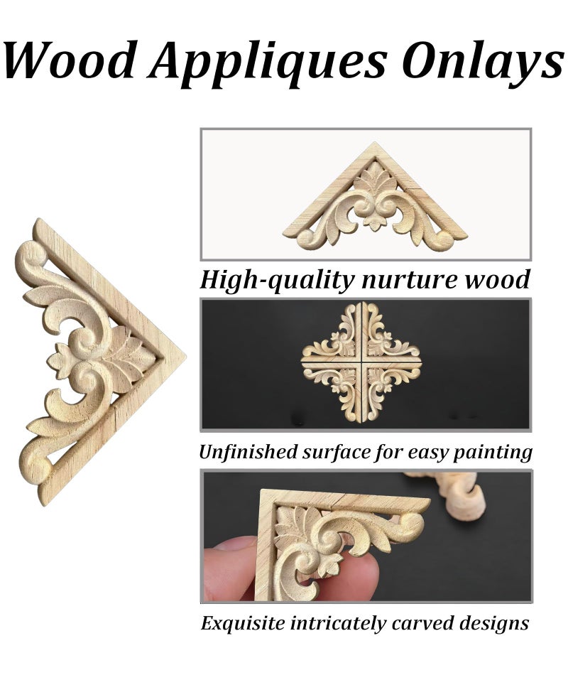 Zbdroxygen 4Pcs Wood Carved Applique, Wall Moulding Panels, Light Brown Wood Appliques Onlays for Vintage Furniture, Wood Carving Wall Decor, Wooden Moulding for Wall, DIY Home Decor Upgrade - Image 4
