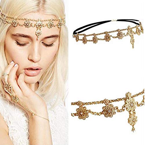 YERTTER Women Boho Vintage Silver Gold Head Chain Headpieces Hair Accessories Party Hair Jewelry for Women and Girls (Rose gold) - Image 1