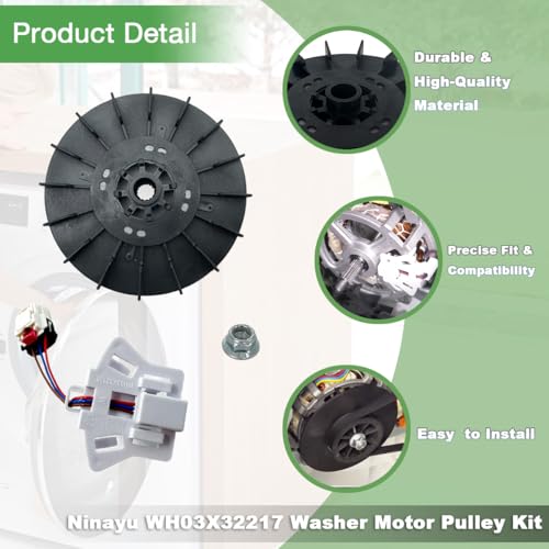 Ninayu Upgraded WH03X32217 Washer Motor Pulley WH01X24180 Washer Drive Belt WH03X32158 Washer Speed Sensor Compatible with GE Clothes Washer Washer Motor Pulley - Image 3