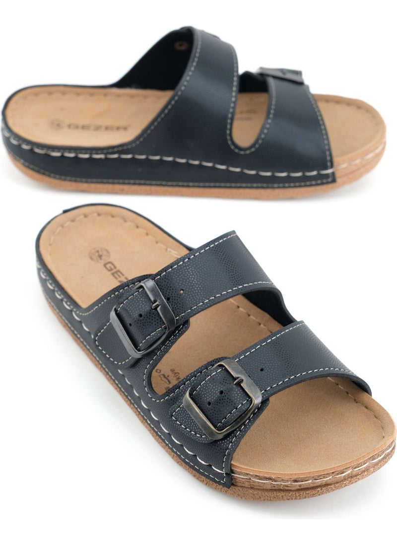 Gezer - Women's Summer Faux Leather Comfortable Sole Two Buckle Adjustable Daily Slippers - Image 1