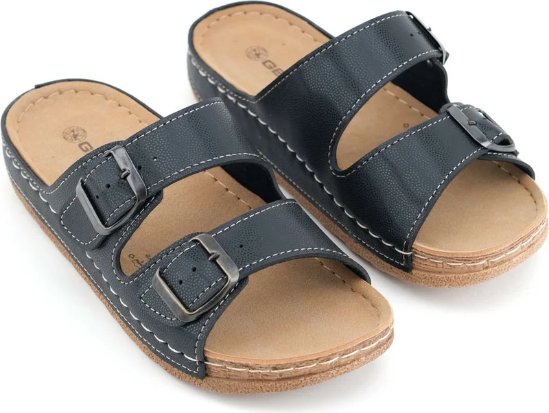 Gezer Women's Summer Faux Leather Comfortable Sole Two Buckle Adjustable Daily Slippers