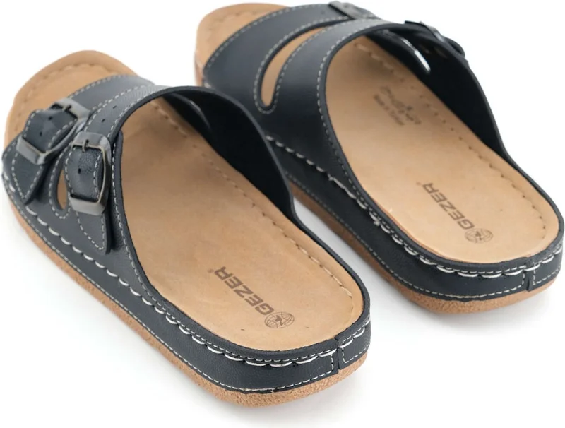 Gezer Women's Summer Faux Leather Comfortable Sole Two Buckle Adjustable Daily Slippers