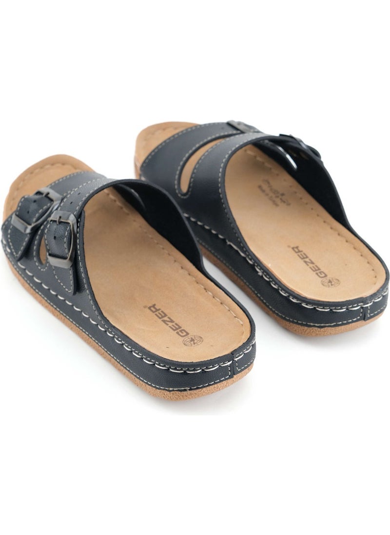 Gezer - Women's Summer Faux Leather Comfortable Sole Two Buckle Adjustable Daily Slippers - Image 1