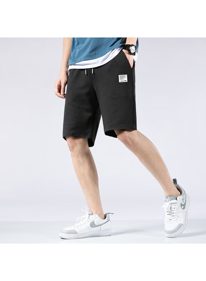 Vancamel Men's Shorts, Summer Solid Color Loose Casual Fashion Five-point Pants Trendy Versatile Beach Shorts, Black, M - Image 2
