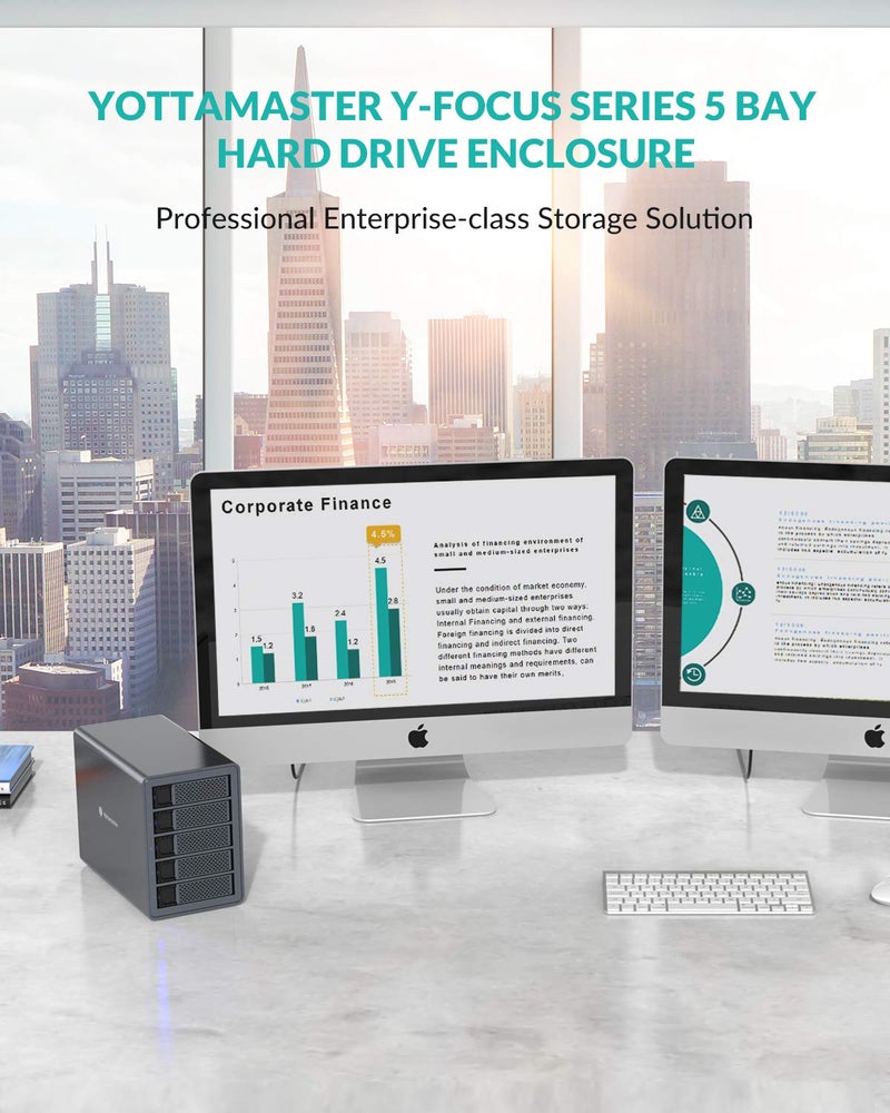 Yottamaster 5 Bay RAID Enclosure, Aluminum 5 Bay External HDD Enclosure support RAID (0/1/3/5/10/JBOD/SPAN/PM) 5 x 18TB Desktop Storage for SATA 3.5"/2.5" HDD/SSD - [FS5RU3] - Image 2