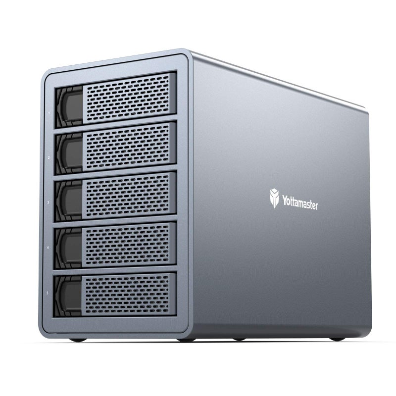 Yottamaster 5 Bay RAID Enclosure, Aluminum 5 Bay External HDD Enclosure support RAID (0/1/3/5/10/JBOD/SPAN/PM) 5 x 18TB Desktop Storage for SATA 3.5"/2.5" HDD/SSD - [FS5RU3] - Image 1