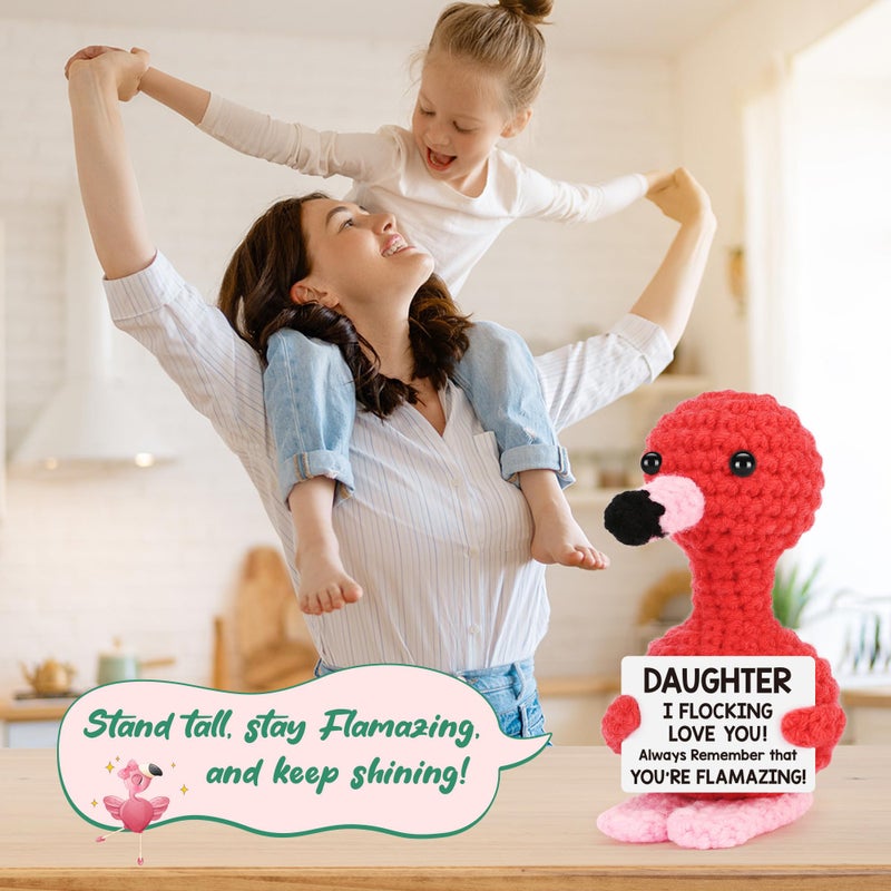 BdayPtion Daughter Gifts Easter Basket Stuffers for Teens Girl from Mom Dad, I Love You Daughter Easter Gifts for Teens Girl Birthday Gift from Mother Father, Funny Handmade Crochet Flamingo Gift for Daughters - Image 4
