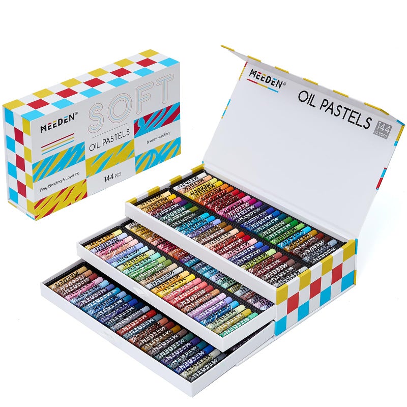 MEEDEN Soft Oil Pastels Set: 144 Vibrant Colors Art Oil Pastels for Blending Layering Shading Drawing - Smooth Oil Pastel Crayons for Artists Beginners Adults Teachers Christmas Painting - Image 1