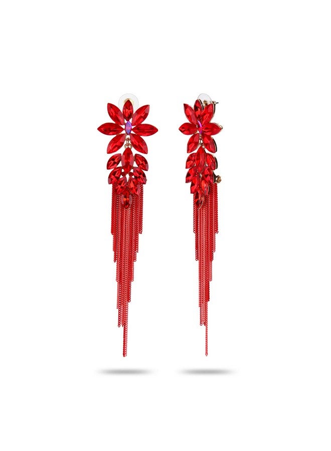 يو بيلا أقراط YouBella Jewellery المصنوعة يدويًا من الكريستال للفتيات والنساء (أحمر) - Image 2