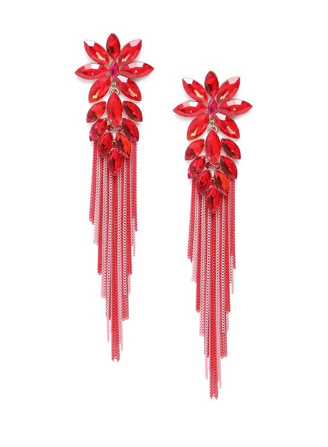 يو بيلا أقراط YouBella Jewellery المصنوعة يدويًا من الكريستال للفتيات والنساء (أحمر) - Image 5