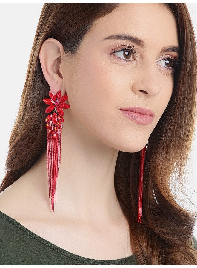 يو بيلا أقراط YouBella Jewellery المصنوعة يدويًا من الكريستال للفتيات والنساء (أحمر) - Image 4