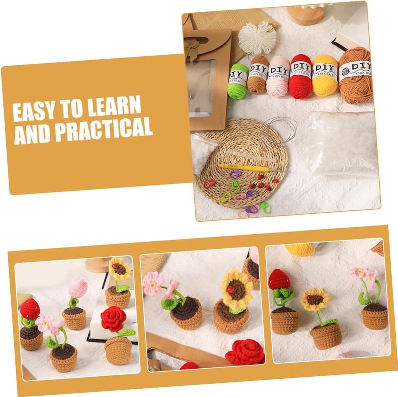 Uonlytech Crochet Flower Kit for Beginners Handmade Woolen Flowers DIY Knitting Supplies Set with Knitted Roses Potted Plant Craft for Adults Mother’s Day - Image 3