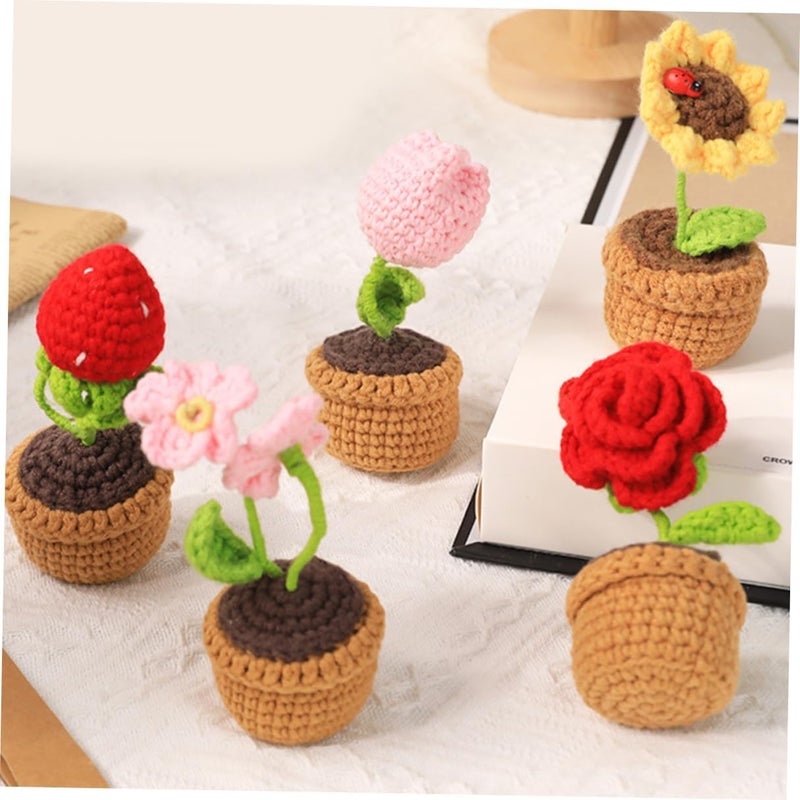 Uonlytech Crochet Flower Kit for Beginners Handmade Woolen Flowers DIY Knitting Supplies Set with Knitted Roses Potted Plant Craft for Adults Mother’s Day - Image 5