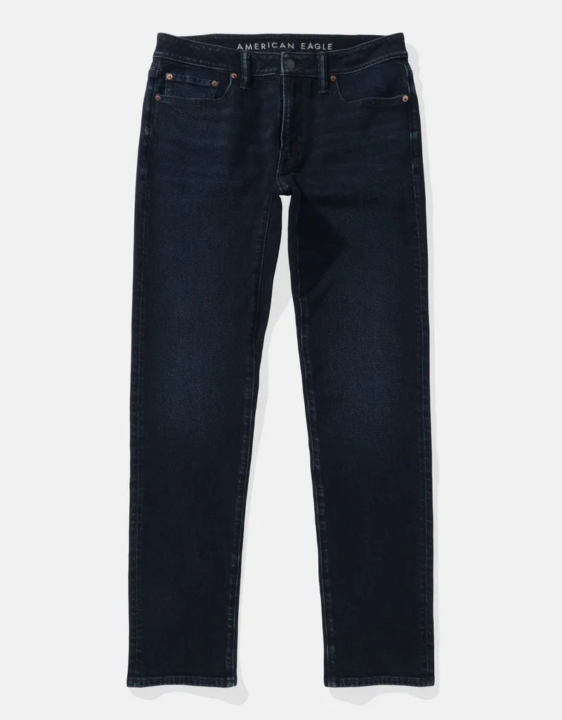 امريكان ايجل جينز بقصّة سلِم وساق مستقيمة ومزيّنة برقع من ألياف التينسيل وقماش إيزي فليكس