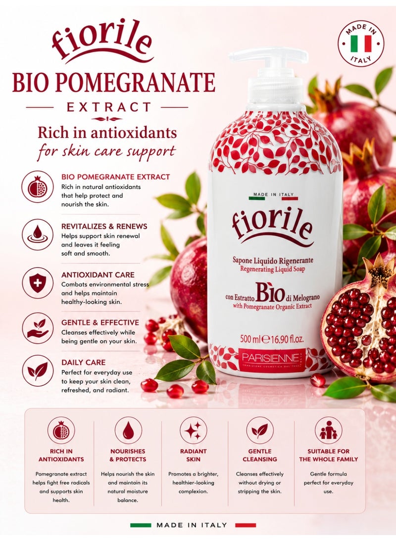 fiorile Parisienne Liquid Soap Bio Pomegranate 500ML | Natural Freshness with Antioxidant Care | Protecting it from daily environmental stress | Hand Wash | Germ Protection & Deep Cleansing | Moisturizing Formula - Image 3