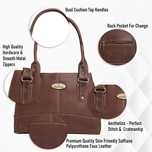 Fostelo Women's Birdie Satchel Tote Handbag for Women | Ladies Purse | Stylish Shoulder Bag | Gift For Women | Brown - Image 2