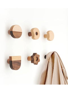 Y&D Wood Wall Hooks, Natural Cute Biscuit Coat Boho Mounted,Hanging Rack for Hanging Coat, Scarf, Bag, Towel, Clothes, Short Sleeve ,Shirt Suit, Hats and More 5PCS  - Image 1
