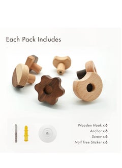 Y&D Wood Wall Hooks, Natural Cute Biscuit Coat Boho Mounted,Hanging Rack for Hanging Coat, Scarf, Bag, Towel, Clothes, Short Sleeve ,Shirt Suit, Hats and More 5PCS  - Image 2
