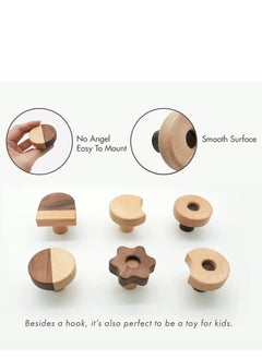 Y&D Wood Wall Hooks, Natural Cute Biscuit Coat Boho Mounted,Hanging Rack for Hanging Coat, Scarf, Bag, Towel, Clothes, Short Sleeve ,Shirt Suit, Hats and More 5PCS  - Image 4