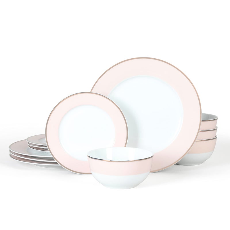 Martha stewart Martha Stewart Gracie Lane 12 pc Porcelain Decorated Dinnerware Set  Pink wGold Rim Service for 4 12pcs 