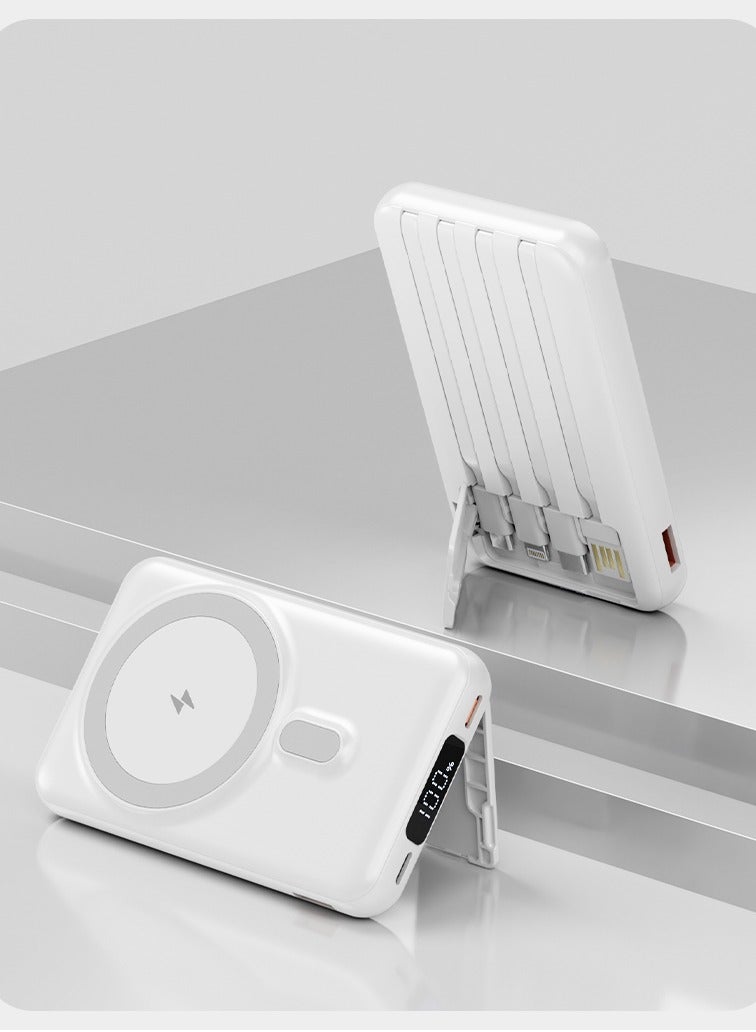 GULFLINK Fast Charging Magnetic Wireless Power Bank with 22.5w Built-in Cable Portable Super Fast Charging Mobile Power Supply 10000 mAh White - Image 2