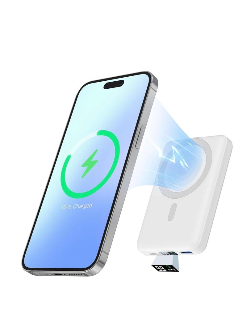 GULFLINK Fast Charging Magnetic Wireless Power Bank with 22.5w Built-in Cable Portable Super Fast Charging Mobile Power Supply 10000 mAh White - Image 1