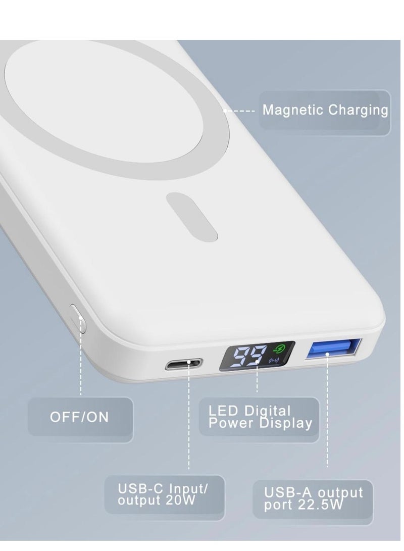 GULFLINK Fast Charging Magnetic Wireless Power Bank with 22.5w Built-in Cable Portable Super Fast Charging Mobile Power Supply 10000 mAh White - Image 4