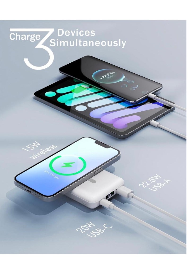 GULFLINK Fast Charging Magnetic Wireless Power Bank with 22.5w Built-in Cable Portable Super Fast Charging Mobile Power Supply 10000 mAh White - Image 5