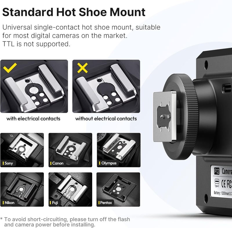 Ulanzi F12 Mini Flash, GN12/CCT 5600K Camera Speedlite Flash for Canon Fuji Sony Nikon Panasonic Olympus Pentax and Other More SLR Digital Cameras, Single Contact Universal Hot Shoe Mount Flashlight - Image 2