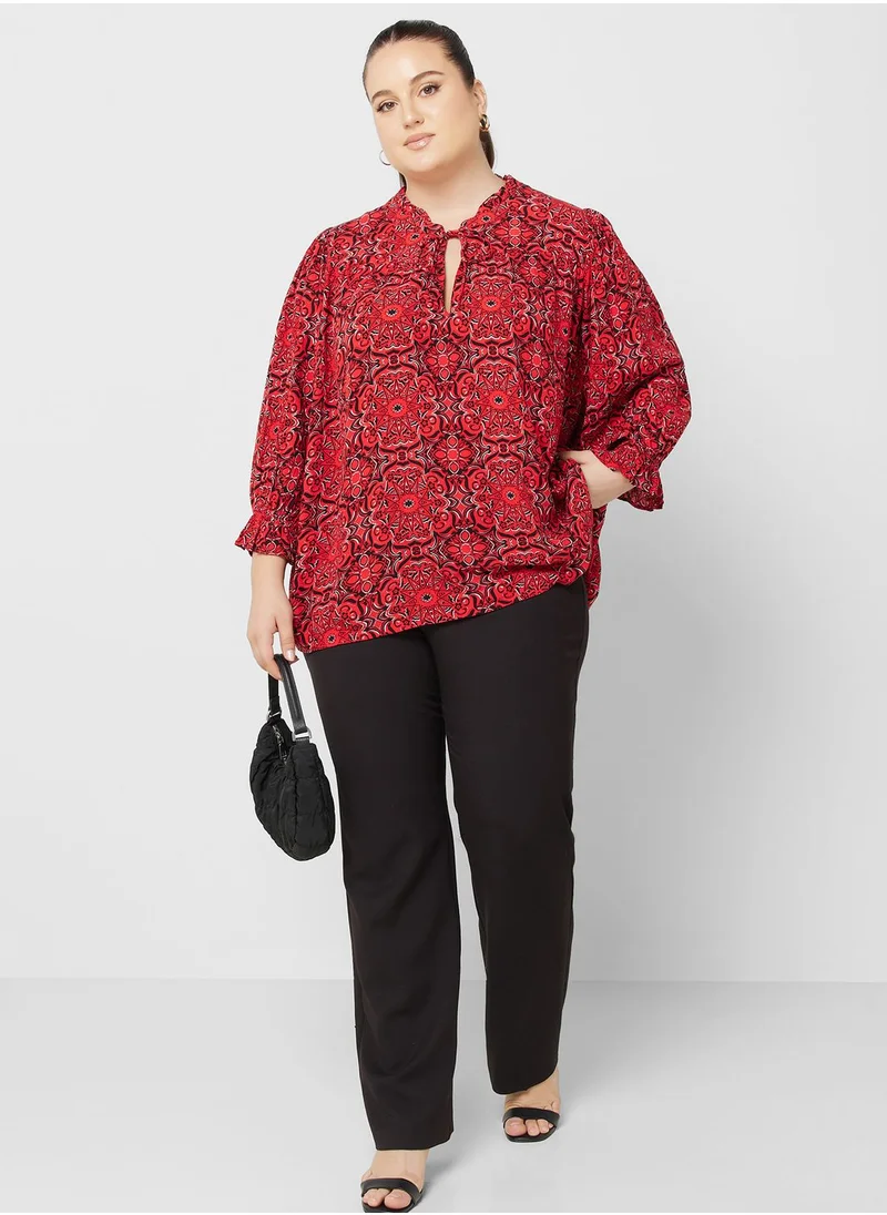 Only Carmakoma Printed Tie-up Neck Top