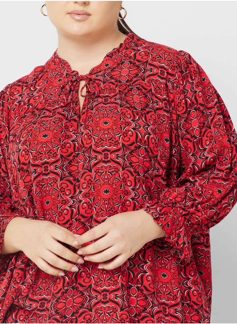 Only Carmakoma Printed Tie-up Neck Top