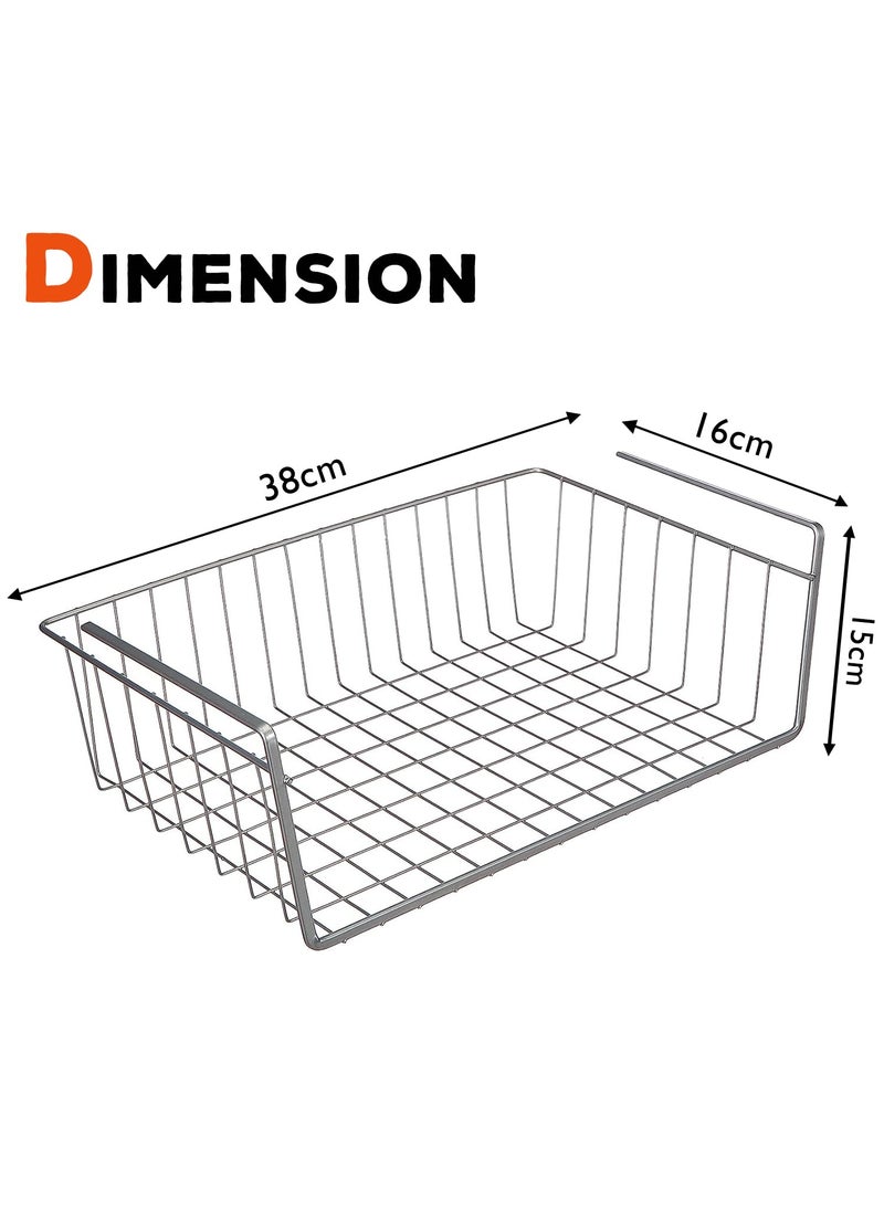 ADA ADA® Premium Iron Under Shelf Storage Basket, Space Saving Wire Rack Organizer for Kitchen Counter Pantry Desk Bookshelf Cupboard - (38 x 16 x 15cm) (Pack of 2) White  - Image 4