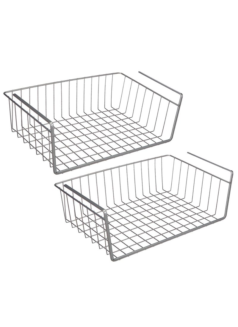 ADA ADA® Premium Iron Under Shelf Storage Basket, Space Saving Wire Rack Organizer for Kitchen Counter Pantry Desk Bookshelf Cupboard - (38 x 16 x 15cm) (Pack of 2) White  - Image 1