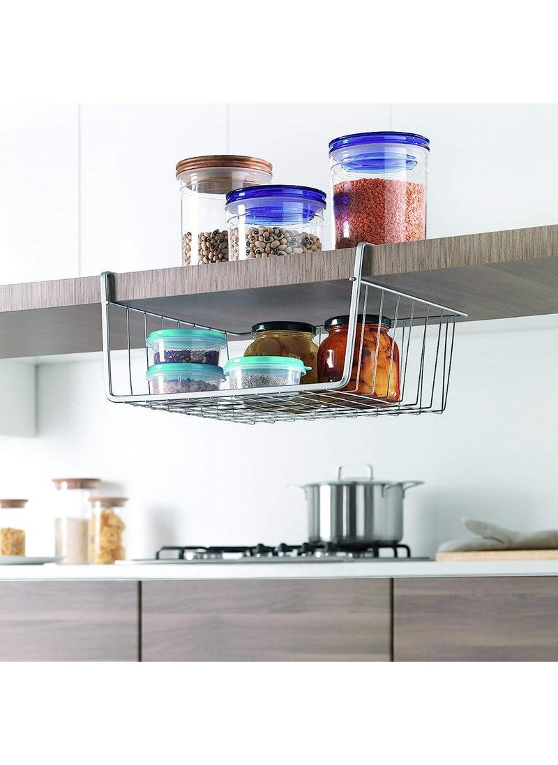 ADA ADA® Premium Iron Under Shelf Storage Basket, Space Saving Wire Rack Organizer for Kitchen Counter Pantry Desk Bookshelf Cupboard - (38 x 16 x 15cm) (Pack of 2) White  - Image 5