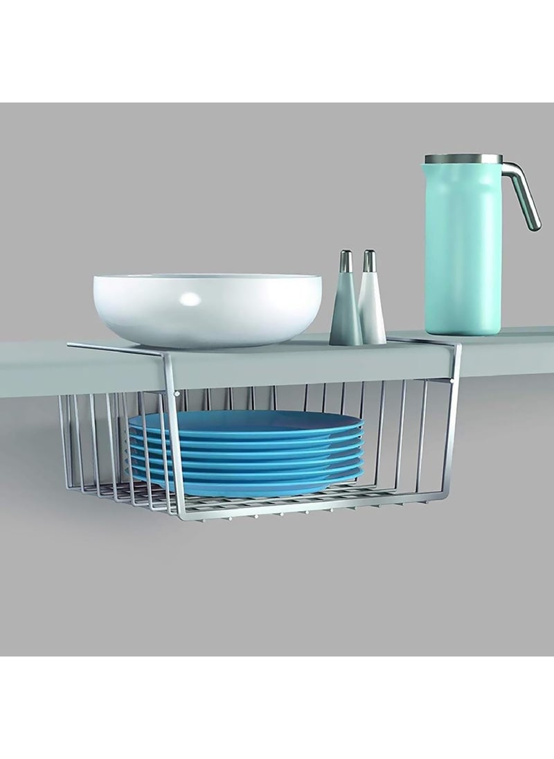 ADA ADA® Premium Iron Under Shelf Storage Basket, Space Saving Wire Rack Organizer for Kitchen Counter Pantry Desk Bookshelf Cupboard - (38 x 16 x 15cm) (Pack of 2) White  - Image 2