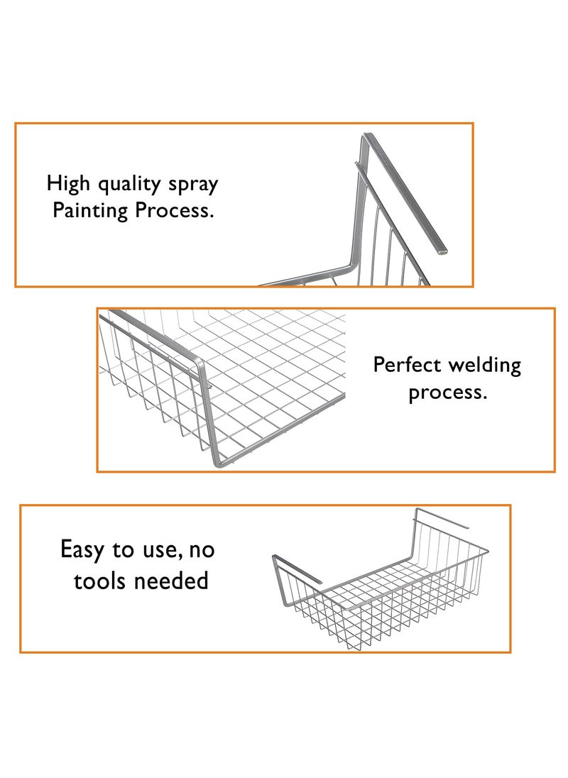 ADA ADA® Premium Iron Under Shelf Storage Basket, Space Saving Wire Rack Organizer for Kitchen Counter Pantry Desk Bookshelf Cupboard - (38 x 16 x 15cm) (Pack of 2) White  - Image 3