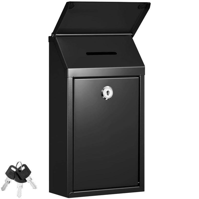Yaocom Metal Donation Box Collection Safe Suggestion Box with Slot and Lock Waterproof Wall Mounted Mailbox Money Container Lock Key for Home Outdoor Door 102 x 57 x 3 InchBlack