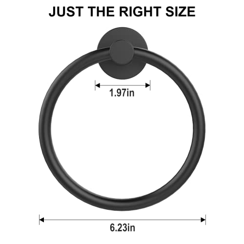 SetSail Towel Holder for Bathroom Wall Matte Black Towel Ring Stainless Steel Heavy Duty Hand Towel Hanger for Bath, Kitchen, 2 Pack - Image 5