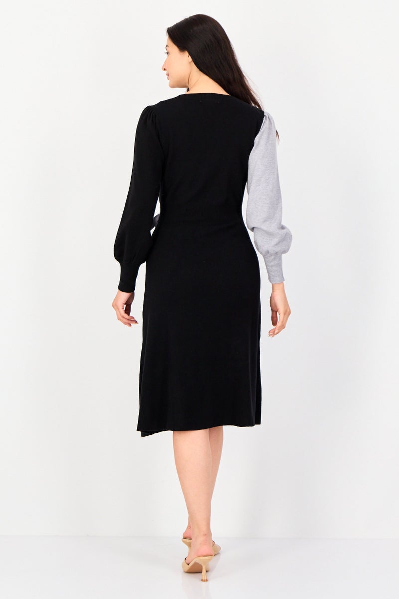 LONDON TIMES Women Two-Tone Sweater Dress, Multicolor - Image 4