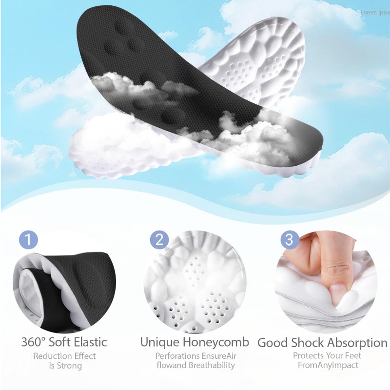 DWTWLE 4D Cloud Insoles for Men and Women Insoles Men Super Soft Anti-Fatigue, Shock Absorption, Relieve Foot Pain, (Black, Men: US 7-11) - Image 3