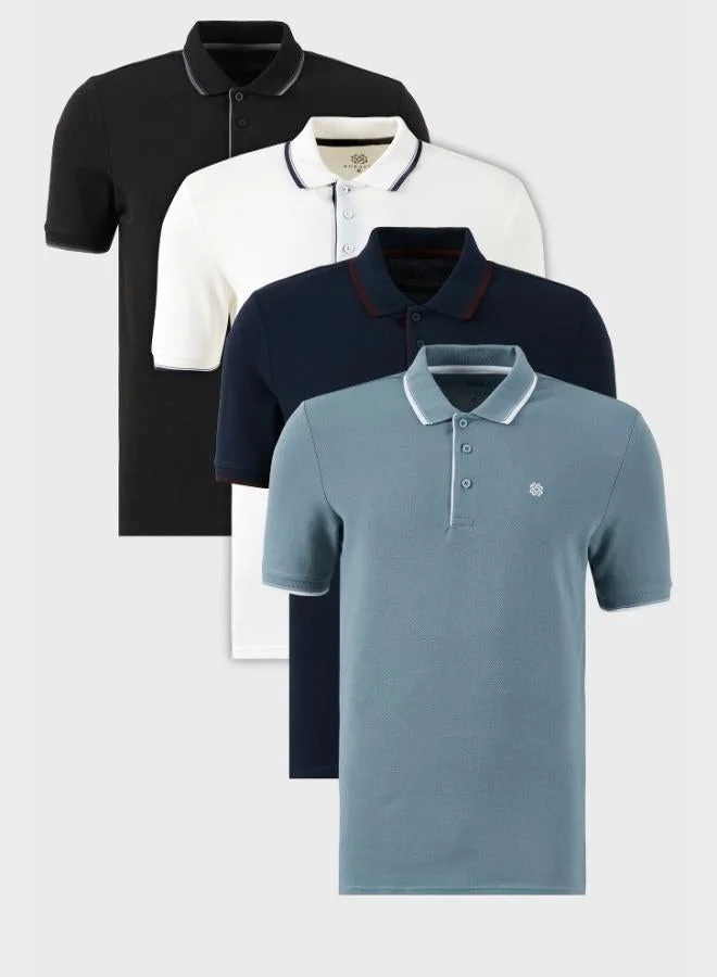 بوراتي تيشيرت رجالي بولو قطن بياقة بأزرار وخطوط ضيقة  قطع