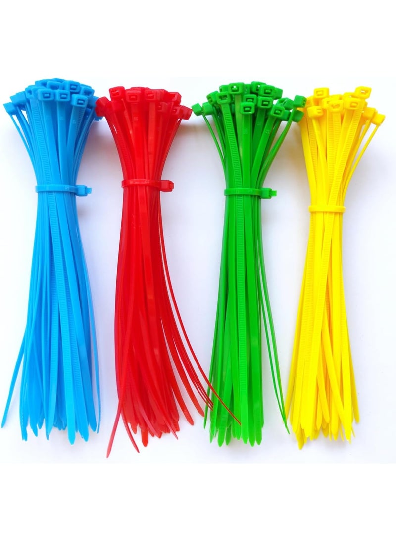 SUNSAR 200 Pack Cable Ties Red Green Blue Yellow 50 pcs per Color 200mm×3.6mm Strong Nylon Plastic Self Locking 8 inch/20 cm Long Multi Color Zip Tie Wraps - Image 1
