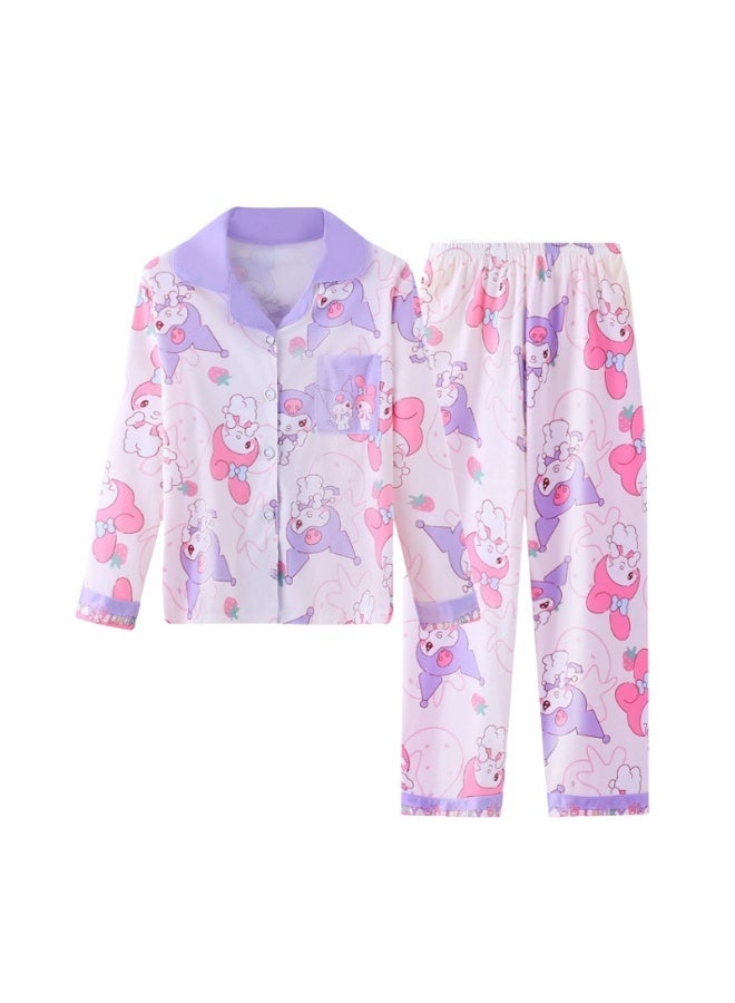 general Kuromi girls' pajamas, children's cardigan, cartoon western style pajamas, long-sleeved children's baby home service suit - Image 1