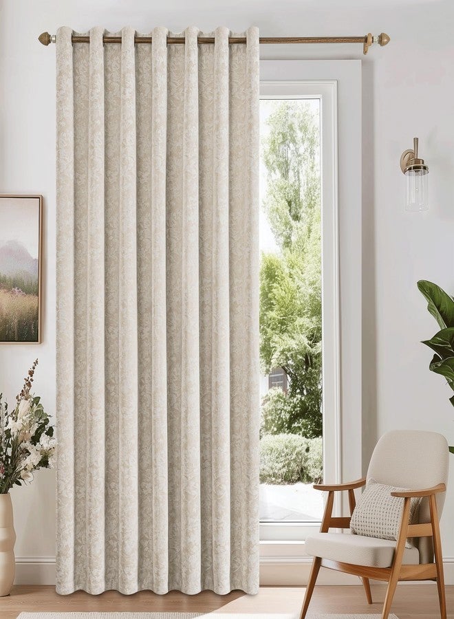 Beauoop Beige Floral Jacquard Blackout Curtains 84 Inches Long for Patio Sliding Door Extra Wide Chenille Flower Divider Room Darkening Thermal Soundproof Grommet Window Drapes, 100x84 Set of 1 - Image 1