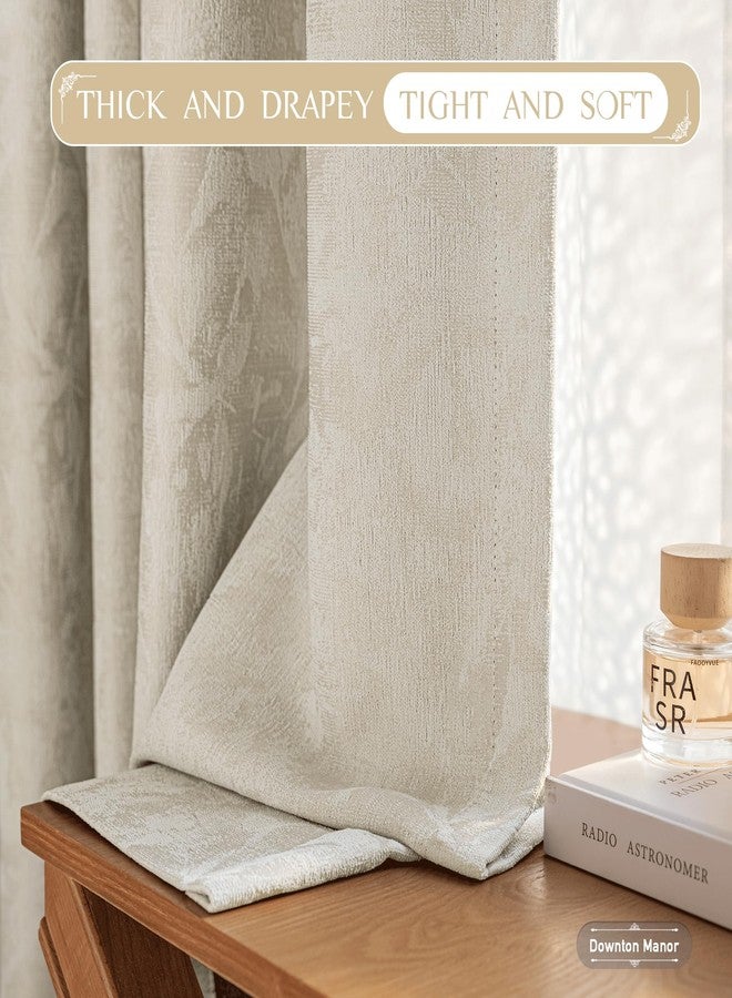 Beauoop Beige Floral Jacquard Blackout Curtains 84 Inches Long for Patio Sliding Door Extra Wide Chenille Flower Divider Room Darkening Thermal Soundproof Grommet Window Drapes, 100x84 Set of 1 - Image 5