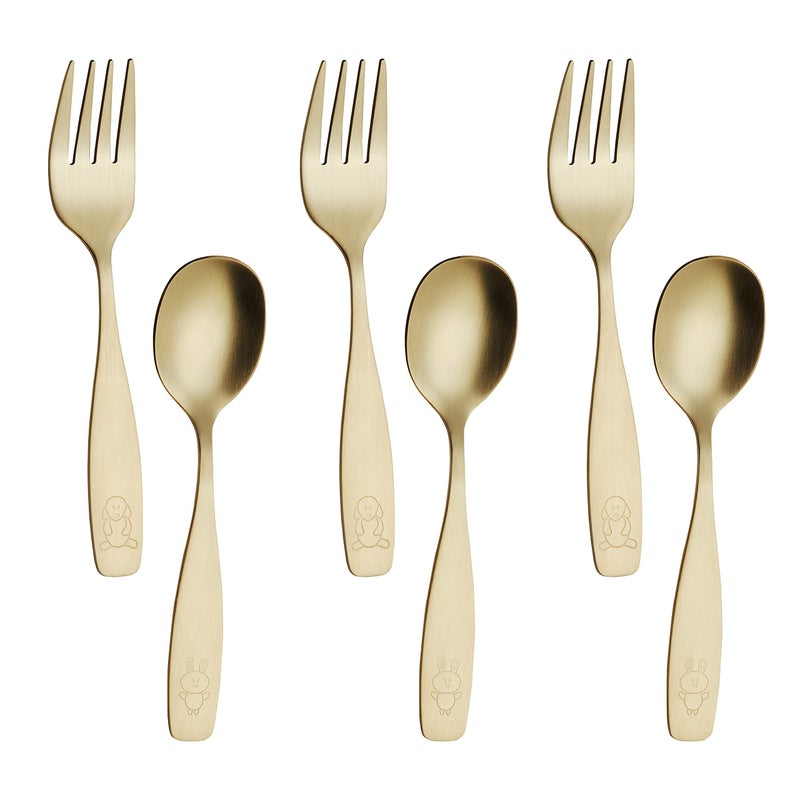Annova ANNOVA Kids Silverware Childrens Safe Flatware Set Stainless Steel  Children Forks Children Tablespoons Toddler Utensils Metal Cutlery Set for LunchBox Gold 6