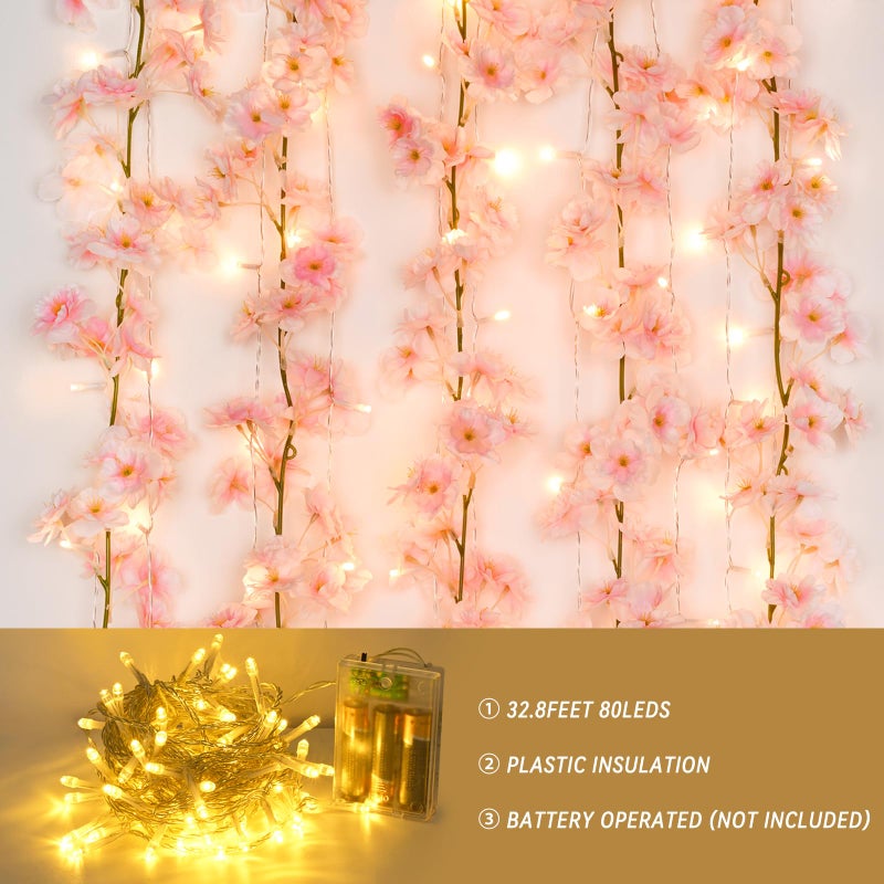 Sunm Boutique 12-Pack 70.8 Ft Artificial Cherry Blossom Garland Cherry Blossom Hanging Vine with 65.6 Ft Long 160 LED String Lights Silk Sakura Vines Garland for Wedding Party Home Decor  Pink - Image 5